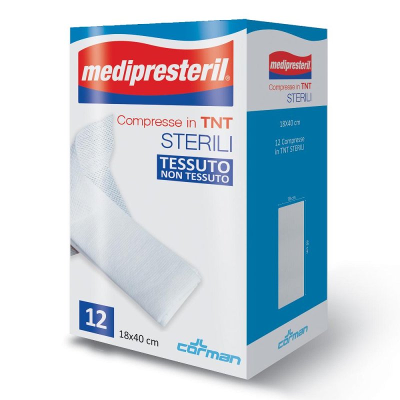 Corman Garza Compressa Sterile Medipresteril Tessuto Non Tessuto 18x40cm 12 Pezz Corman Garza Compressa Sterile Medipresteril Tessuto Non Tessuto 18x40cm 12 Pezz