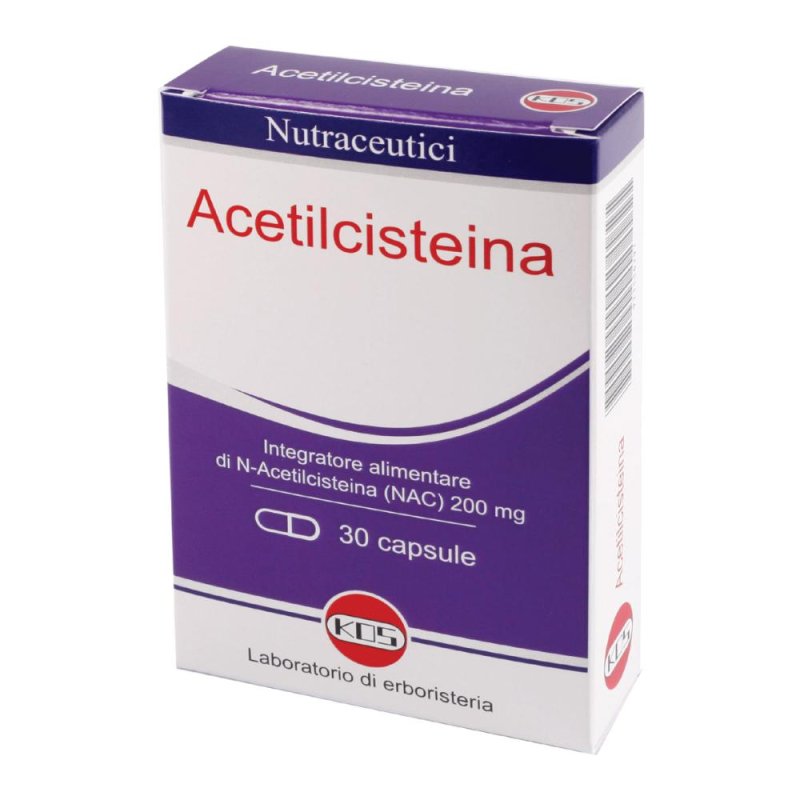 Acetilcisteina 600 mg Kos 30 Capsule Integratore Mucolitico per Benessere delle Vie Respiratorie Acetilcisteina 600 mg Kos 30 Capsule Integratore Mucolitico per Benessere delle Vie Respiratorie