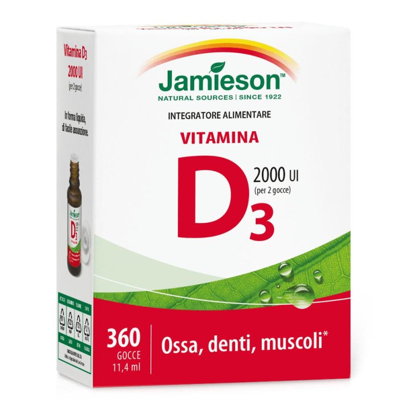 Jamieson Vitamina D 2000 U.I. Integratore Alimentare 360 gocce 11,4ml Jamieson Vitamina D 2000 U.I. Integratore Alimentare 360 gocce 11,4ml