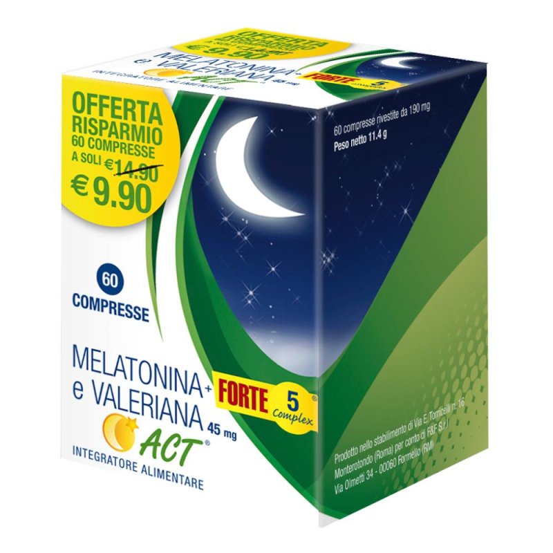 Melatonina Act 1Mg + Valeriana 5 Complex 60 Compresse Melatonina Act 1Mg + Valeriana 5 Complex 60 Compresse