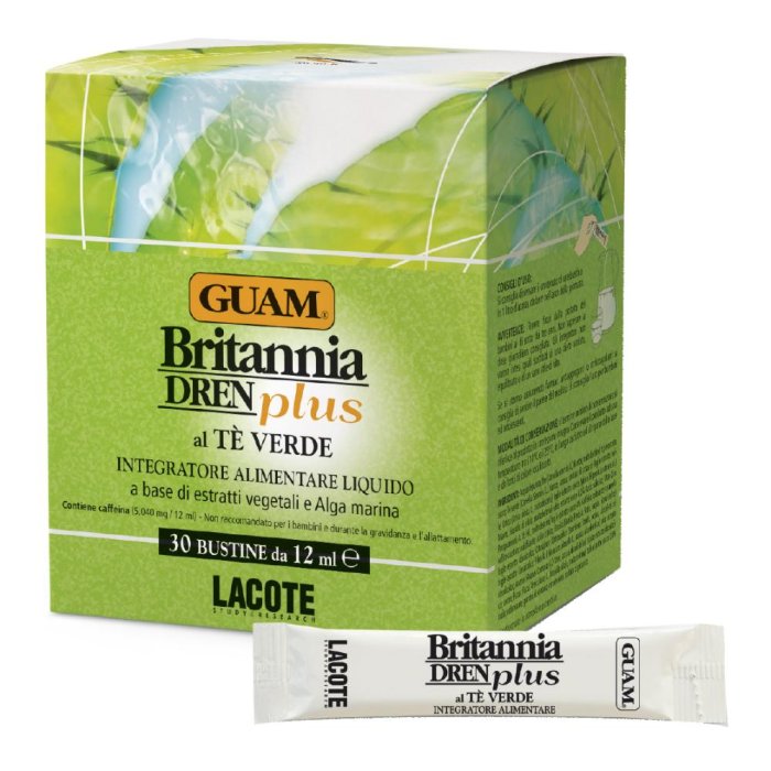 Guam Britannia Dren Plus al Tè Verde Diuretico Depurativo Drenante 30 stick Guam Britannia Dren Plus al Tè Verde Diuretico Depurativo Drenante 30 stick