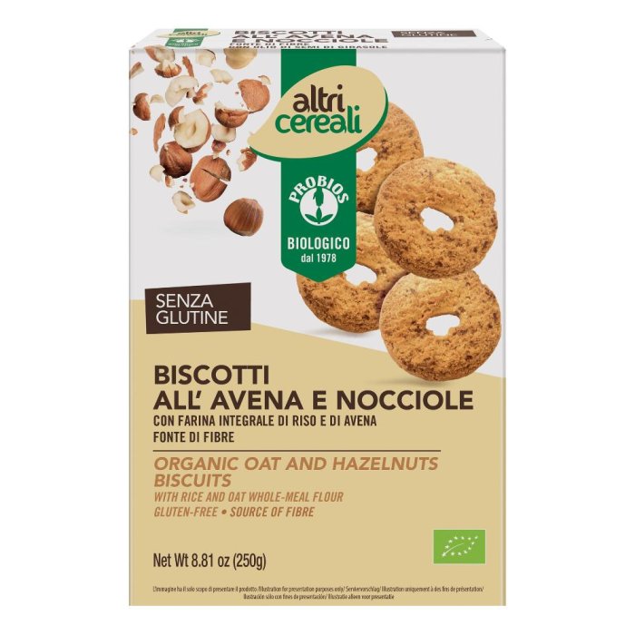 Altricereali Biscotto Avena/Nocciola senza glutine 250 gr