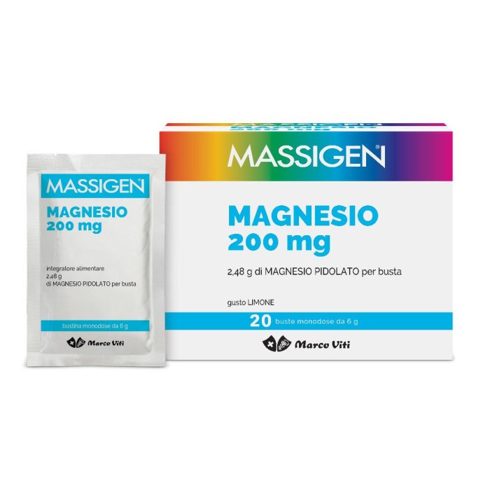 Massigen Magnesio Pidolato Integratore  Sali Minerali 20 Buste Limone