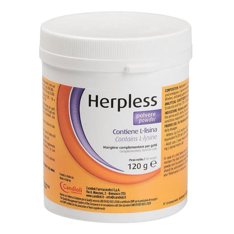 Candioli Animali Domestici Herpless Polvere Gatti Integratore Mangime 120g Candioli Animali Domestici Herpless Polvere Gatti Integratore Mangime 120g