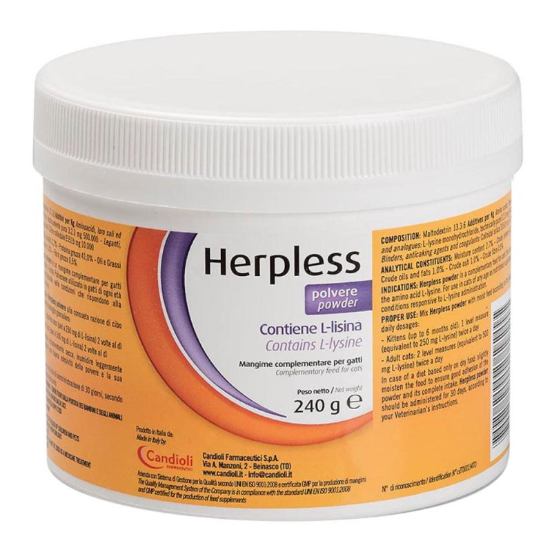 Candioli Animali Domestici Herpless Polvere Gatti Integratore Mangime 240g Candioli Animali Domestici Herpless Polvere Gatti Integratore Mangime 240g