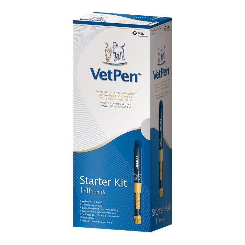 VetPen 16 Unit&agrave; Starter Kit Penna per Insulina Veterinaria Kit Completo per Cani e Gatti Diabetici