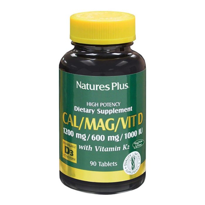 NaturesPlus Calcio Magnesio Vitamina D3 con Vitamina K2 90 tavolette
