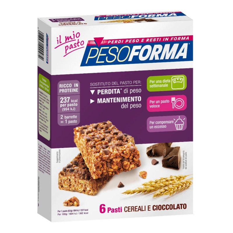 Pesoforma Barrette ai Cereali e Cioccolato - 12 Barrette per Pasto Completo Pesoforma Barrette ai Cereali e Cioccolato - 12 Barrette per Pasto Completo
