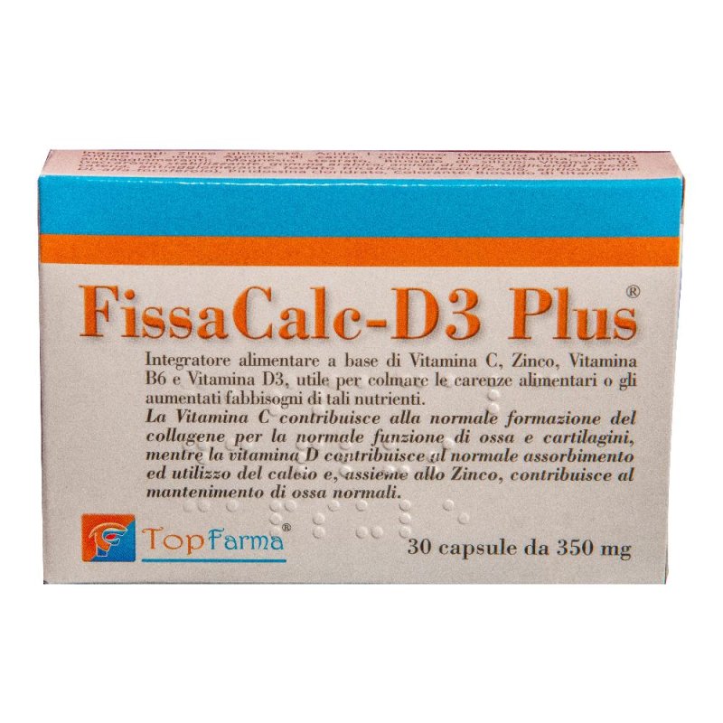 Fissacalc D3 Plus 350 mg 30 Capsule Integratore Calcio e Vitamina D3 per Ossa e Denti Fissacalc D3 Plus 350 mg 30 Capsule Integratore Calcio e Vitamina D3 per Ossa e Denti