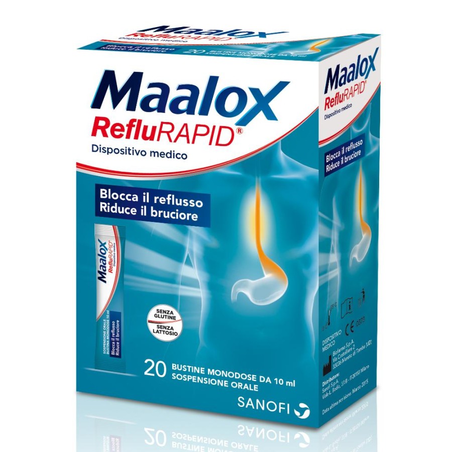 Maalox Reflurapid 20 Bustine per il Reflusso e il Bruciore di Stomaco