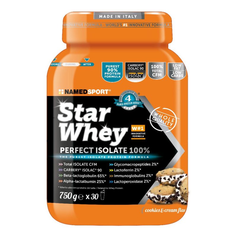 Named Sport Star Whey Perfect Isolate 100% Integratore Gusto Cookies Cream 750g Named Sport Star Whey Perfect Isolate 100% Integratore Gusto Cookies Cream 750g