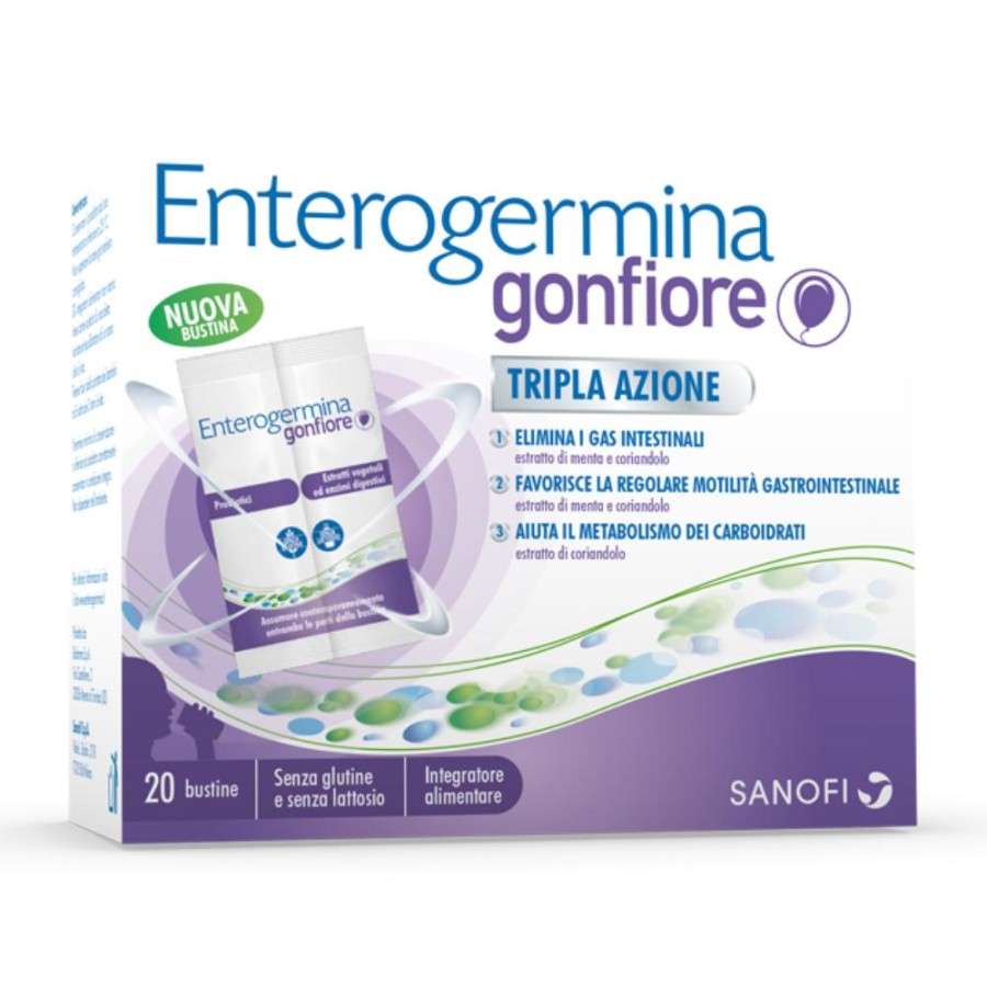 Enterogermina Gonfiore 20 bustine Integratore per gonfiore addominale no gas - Sanofi (10+10 bustine)