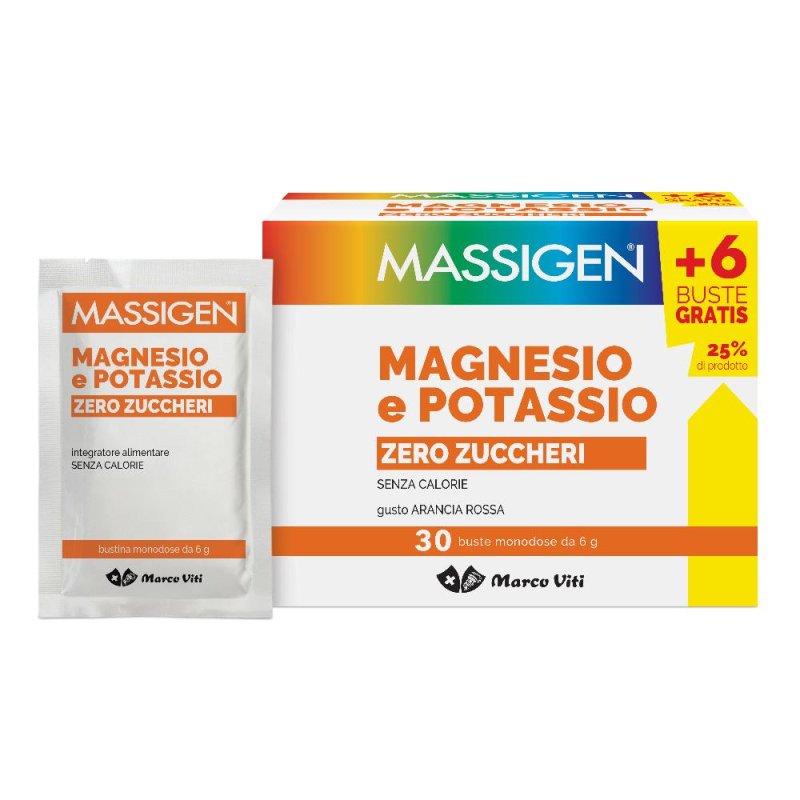 Massigen Magnesio e Potassio Zero Zuccheri 24 + 6 buste