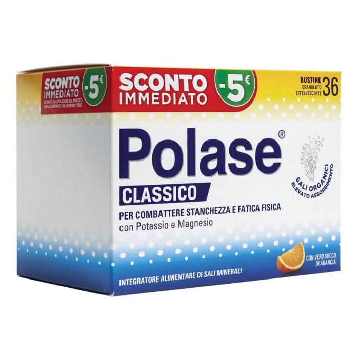 Polase classico 36 bustine integratore di sali minerali con magnesio e potassio gusto arancia Polase classico 36 bustine integratore di sali minerali con magnesio e potassio gusto arancia