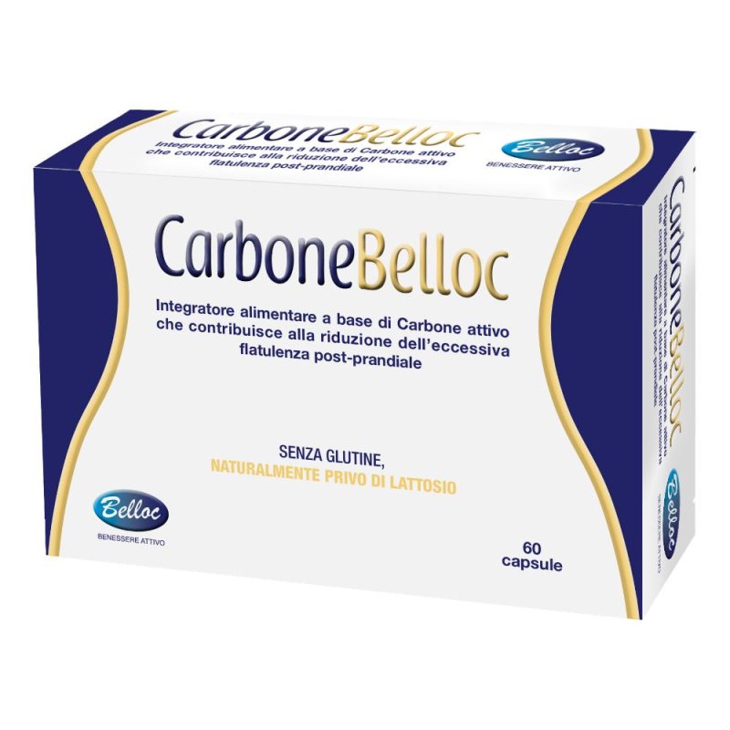 Carbone Belloc 60 capsule carbone attivo per gonfiore e gas intestinali Carbone Belloc 60 capsule carbone attivo per gonfiore e gas intestinali