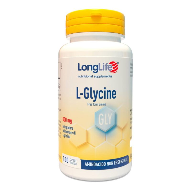 LongLife Glycine 500 mg 100 Capsule Integratore Alimentare di L Glicina Pura per Sonno Qualit&agrave; Muscoli e Sistema Nervoso