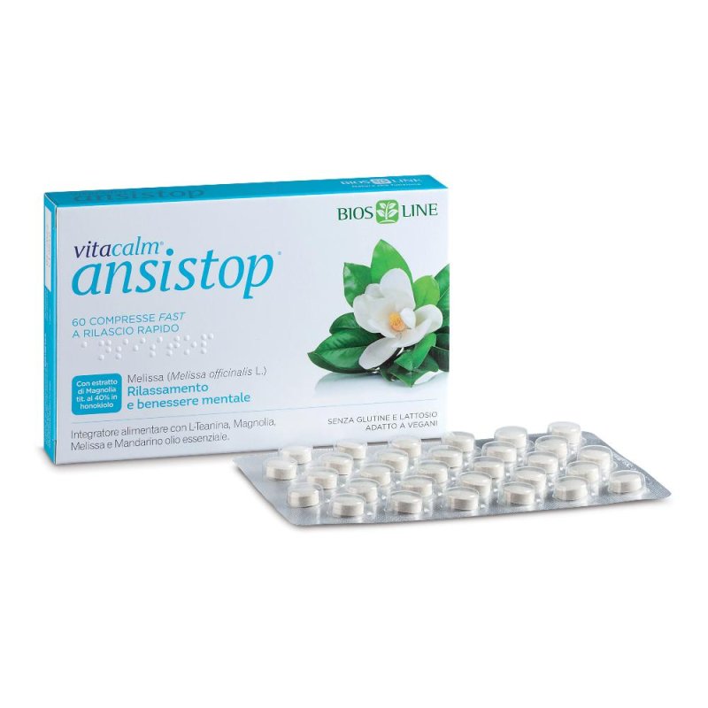 Ansistop integratore per Ansia, Stress e Benessere Mentale - Senza Glutine e Lattosio 60 compresse Ansistop integratore per Ansia, Stress e Benessere Mentale - Senza Glutine e Lattosio 60 compresse