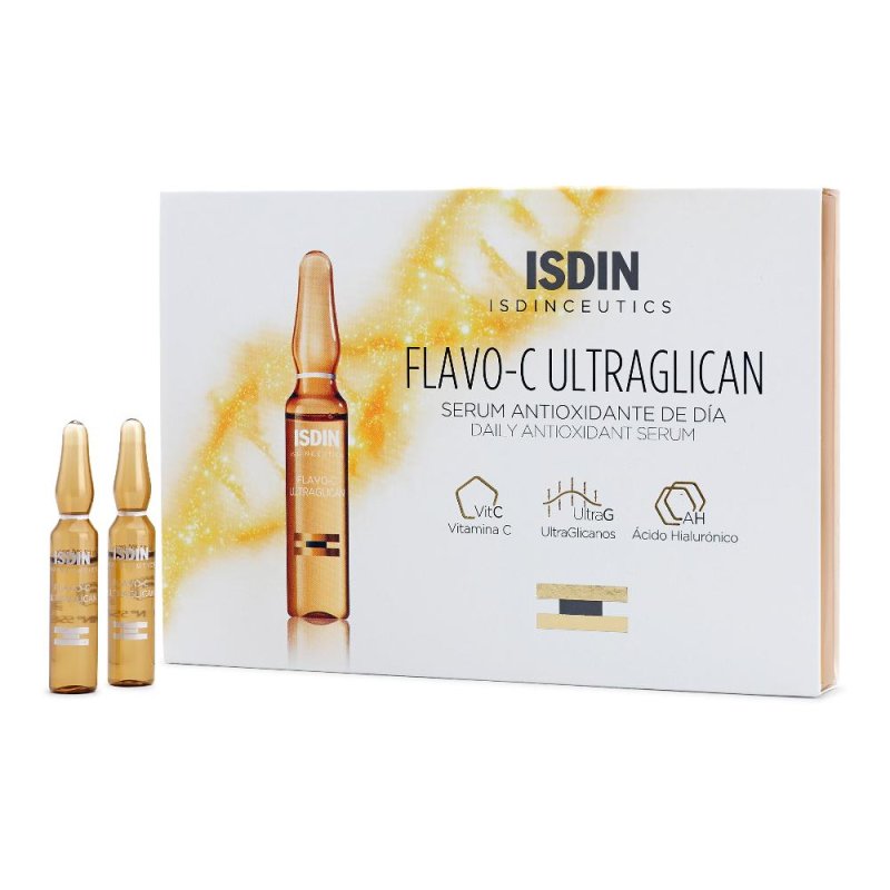 Isdinceutics Flavo Ultraglican Fiale Viso Antiossidanti con Vitamina C e Acido Ialuronico 30 Pezzi Trattamento Antiage Illuminante