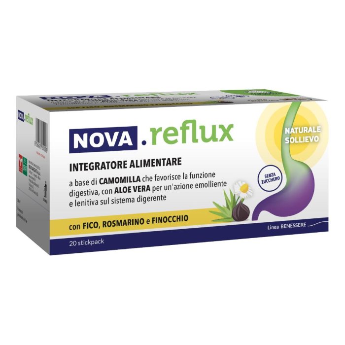 Nova Reflux integratore alimentare 20 stick da 10 ml con camomilla, aloe vera e finocchio per digestione e reflusso Nova Reflux integratore alimentare 20 stick da 10 ml con camomilla, aloe vera e finocchio per digestione e reflusso