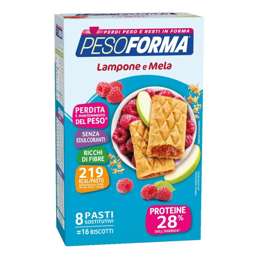 Pesoforma lampone e mela biscotti pasto sostitutivo 528 grammi 16 pezzi Pesoforma lampone e mela biscotti pasto sostitutivo 528 grammi 16 pezzi