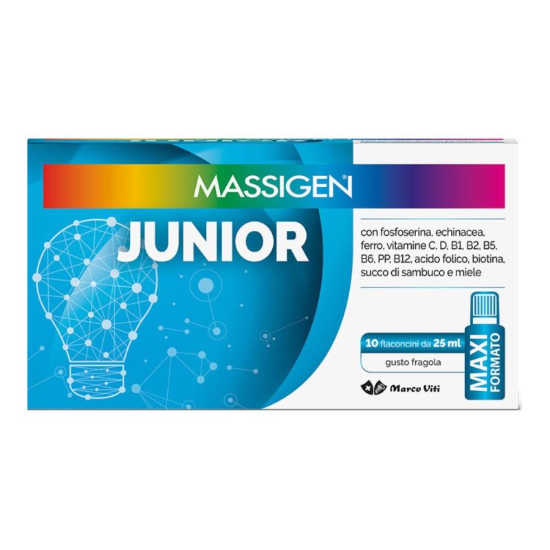 Massigen Junior Integratore tonico energetico per bambini 10 flaconi da 25 ml Massigen Junior Integratore tonico energetico per bambini 10 flaconi da 25 ml