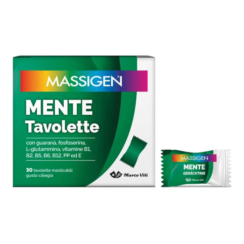 Massigen Mente Integratore per Memoria e Concentrazione 30 Compresse Masticabili Massigen Mente Integratore per Memoria e Concentrazione 30 Compresse Masticabili