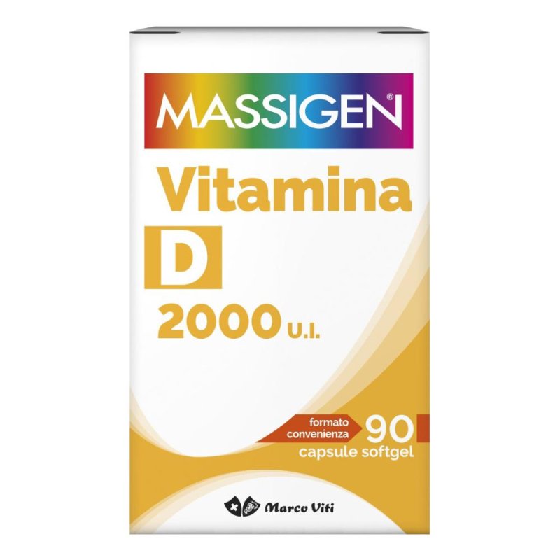 Massigen Vitamina D 2000 U.I. integratore per le ossa e il sistema immunitario 90 capsule softgel Massigen Vitamina D 2000 U.I. integratore per le ossa e il sistema immunitario 90 capsule softgel