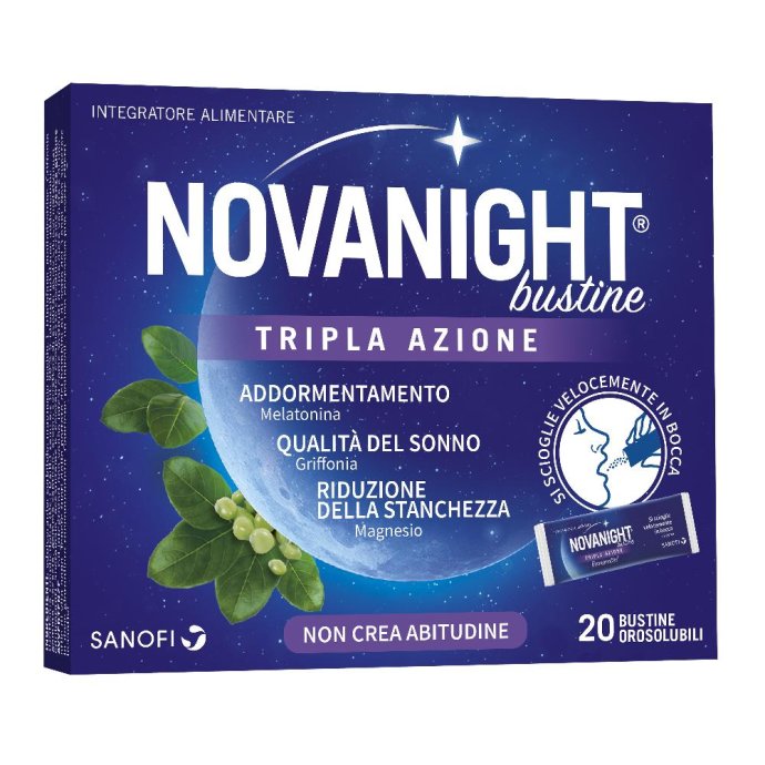 Novanight 20 Bustine Integratore per sonno Tripla Azione Novanight 20 Bustine Integratore per sonno Tripla Azione