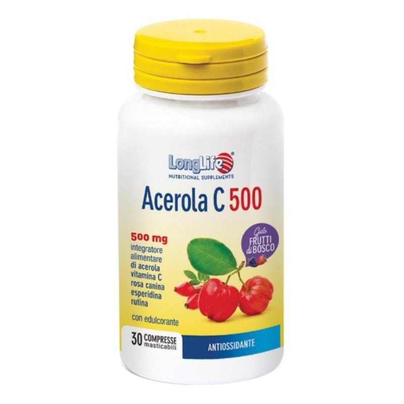 LongLife Acerola 500 mg Vitamina C Naturale ai Frutti di Bosco Integratore Antiossidante LongLife Acerola 500 mg Vitamina C Naturale ai Frutti di Bosco Integratore Antiossidante