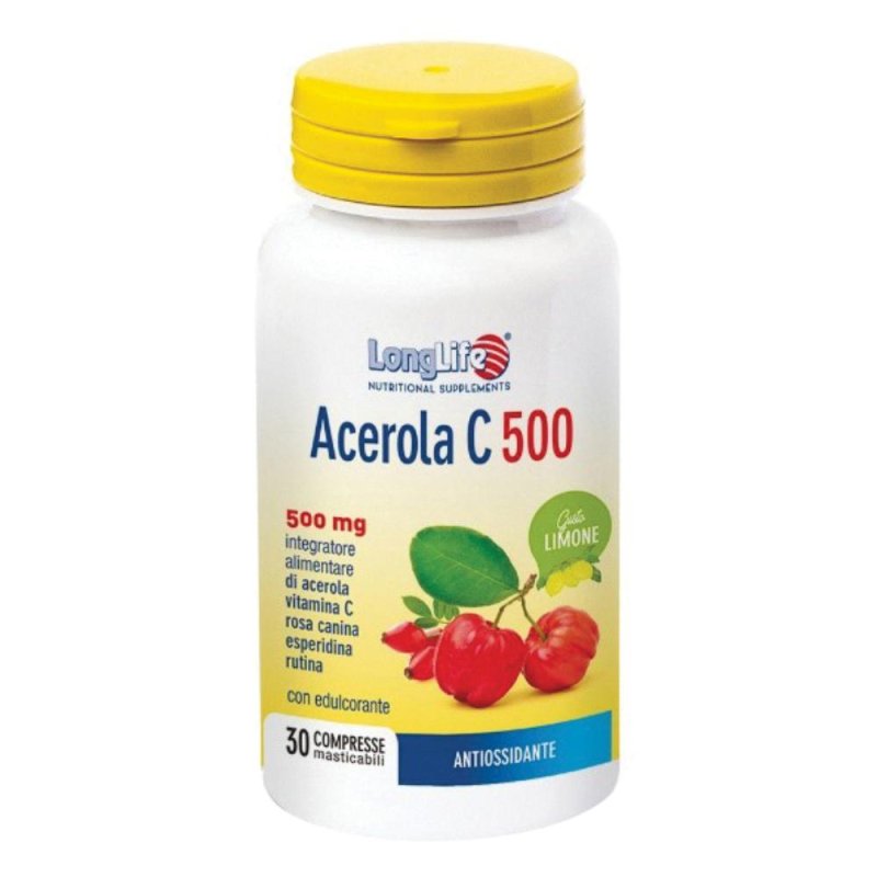 LongLife Acerola 500 mg Vitamina C Limone 30 Compresse Masticabili – Integratore Naturale Antiossidante per Difese Immunitarie secondo le rules del Benessere LongLife Acerola 500 mg Vitamina C Limone 30 Compresse Masticabili – Integratore Naturale Antiossidante per Difese Immunitarie secondo le rules del Benessere