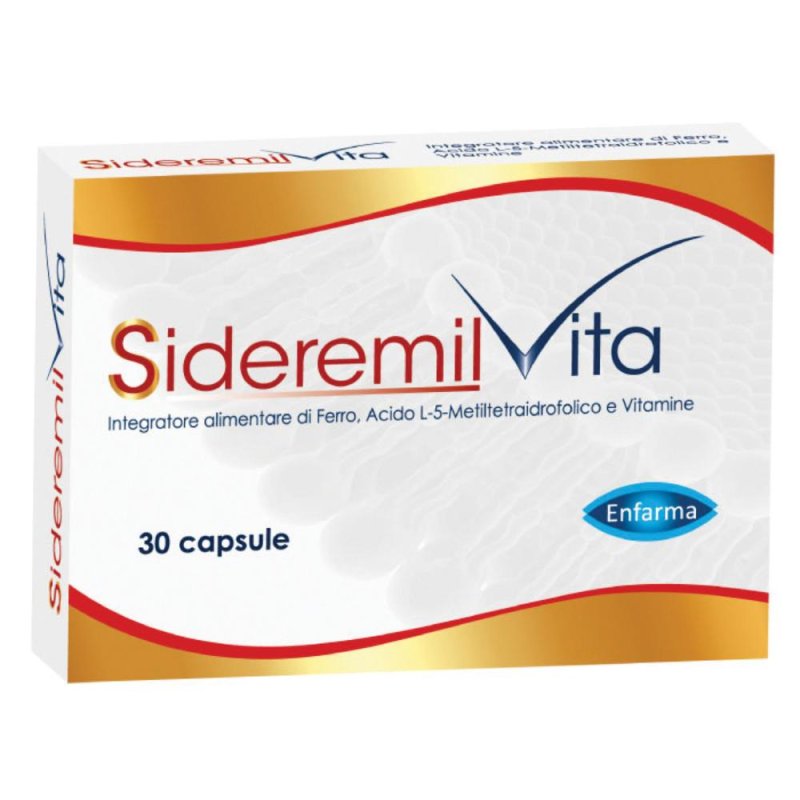 SIDEREMIL Vita Integratore Alimentare con Ferro e Vitamina per Energia e Difese Immunitarie, Confezione da 30 Capsule SIDEREMIL Vita Integratore Alimentare con Ferro e Vitamina per Energia e Difese Immunitarie, Confezione da 30 Capsule