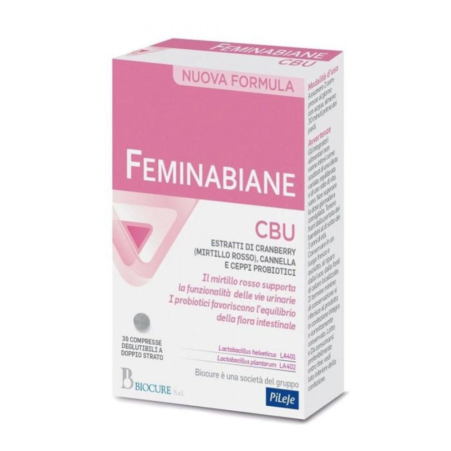 Feminabiane CBU 30 Compresse Integratore per il Benessere delle Vie Urinarie Femminili con Mirtillo Rosso Feminabiane CBU 30 Compresse Integratore per il Benessere delle Vie Urinarie Femminili con Mirtillo Rosso
