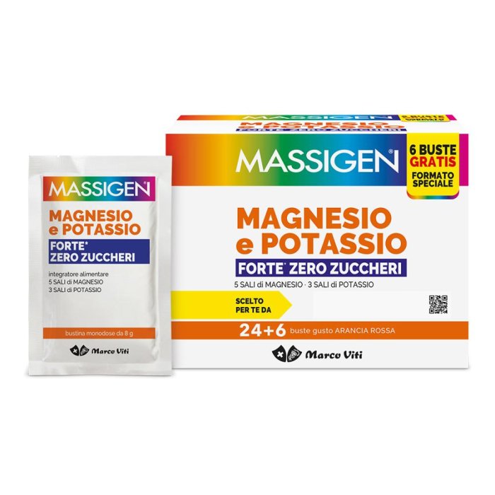 Marco Viti Massigen Magnesio Potassio Forte zero zuccheri 30 Bustine (24+6 Bustine)