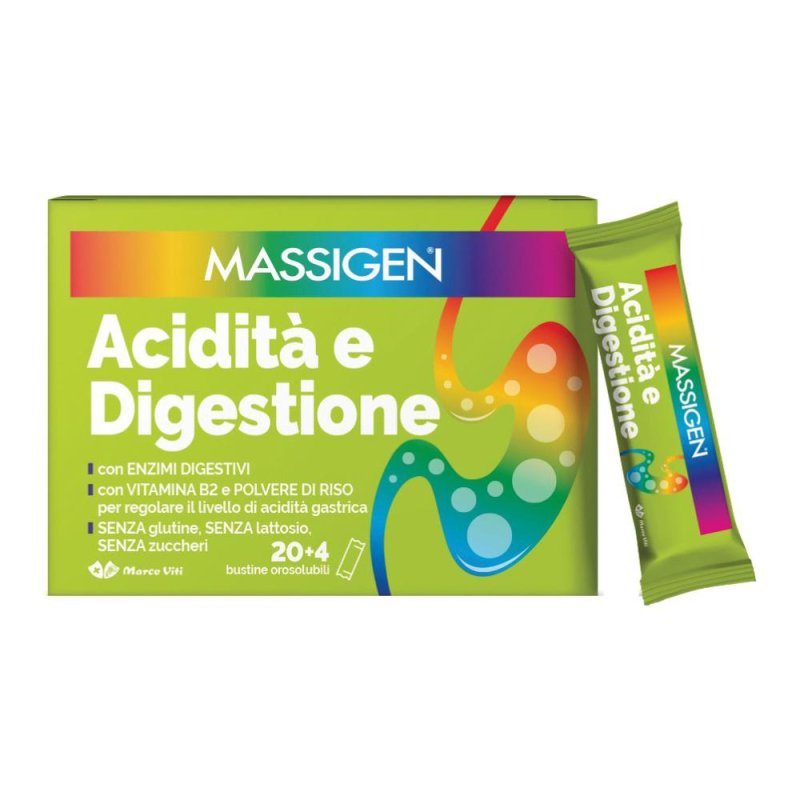 Massigen acidità e digestione 24 stick (20+4 bustine )– Integratore per la regolazione dell’acidità gastrica Massigen acidità e digestione 24 stick (20+4 bustine )– Integratore per la regolazione dell’acidità gastrica