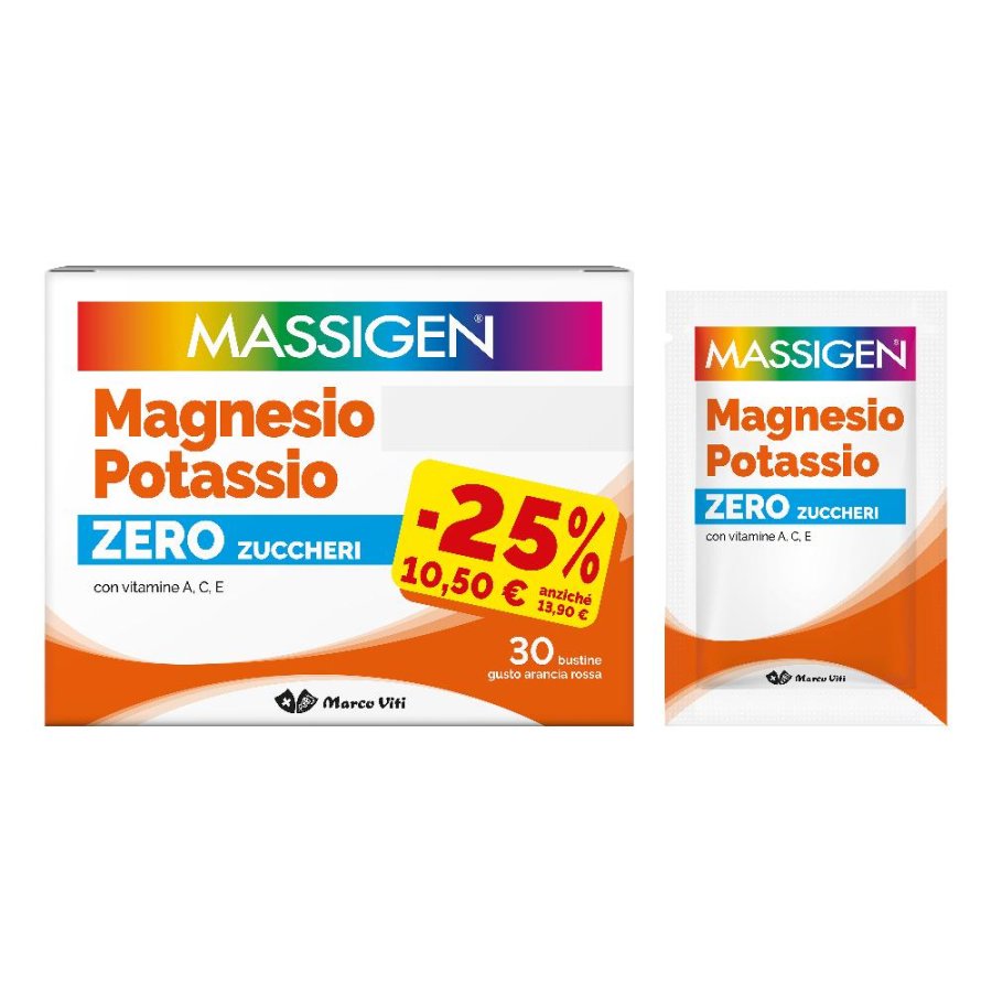Massigen Magnesio e Potassio Zero Zuccheri Integratore con Vitamine, 30 Bustine Massigen Magnesio e Potassio Zero Zuccheri Integratore con Vitamine, 30 Bustine