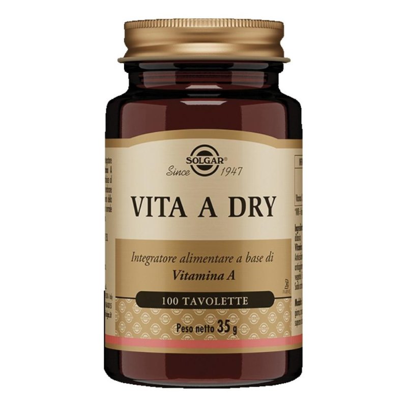 Solgar - Vita A Dry 100 Tavolette: Integratore di Vitamina A per la Salute Oculare e Immunitaria Solgar - Vita A Dry 100 Tavolette: Integratore di Vitamina A per la Salute Oculare e Immunitaria