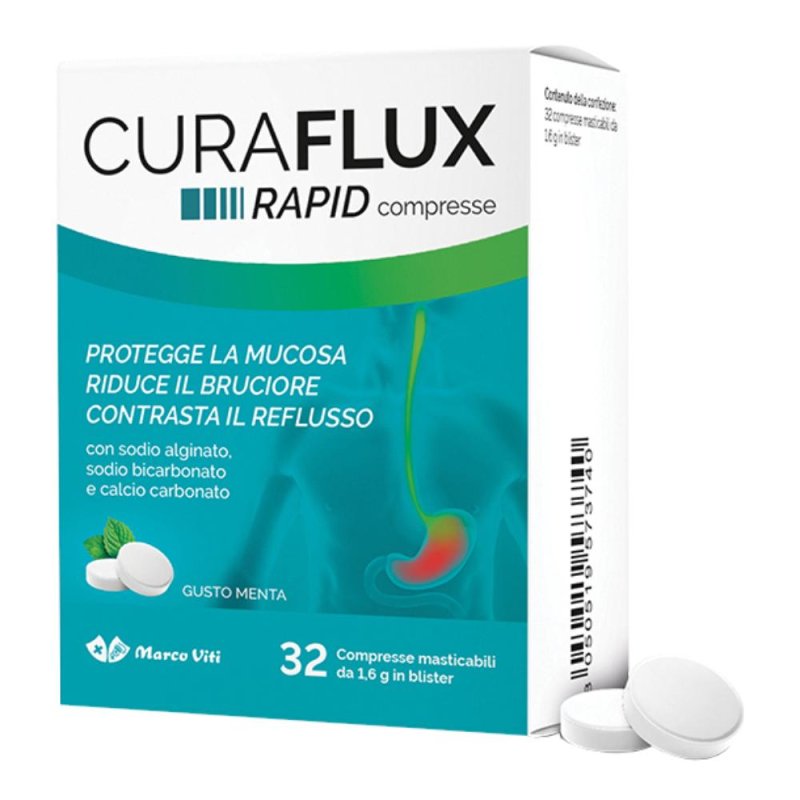 Curaflux Rapid Dispositivo Medico Reflusso Gastroesofageo, 32 compresse masticabili