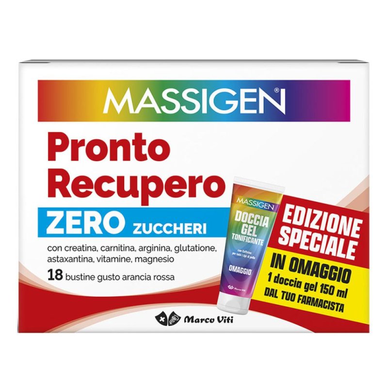Massigen Pronto Recupero Integratore di Sali Minerali e Vitamine 18 Bustine Senza Zucchero Massigen Pronto Recupero Integratore di Sali Minerali e Vitamine 18 Bustine Senza Zucchero