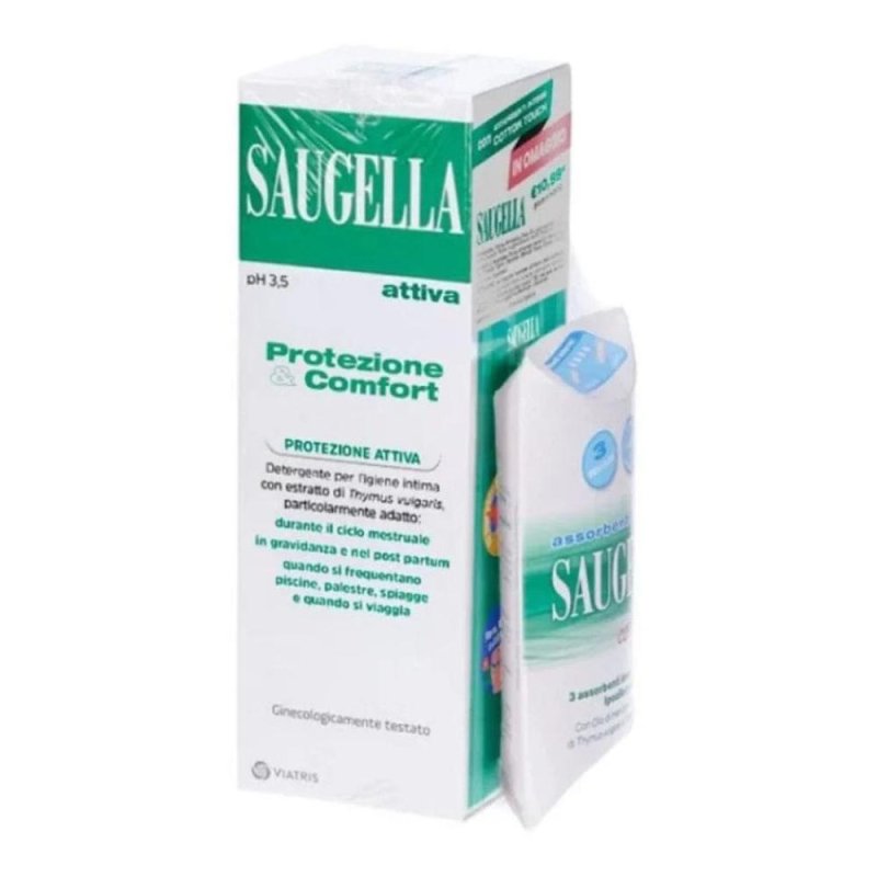 Saugella Protezione & Comfort detergente intimo 250 ml + assorbenti interni cotton touch &ndash; Igiene, freschezza e sicurezza quotidiana