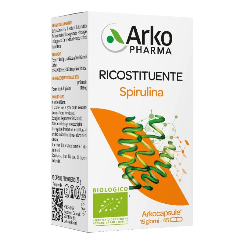 Arkocps Spirulina Integratore Alimentare Naturale 45 Capsule per Energia, Tonico e Vitalit&agrave;