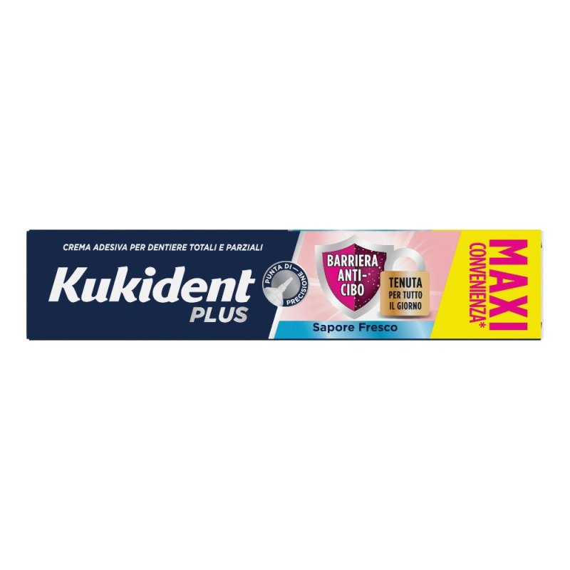 Kukident plus barriera anticibo sapore fresco crema adesiva per dentiere totali e parziali 57 grammi Kukident plus barriera anticibo sapore fresco crema adesiva per dentiere totali e parziali 57 grammi