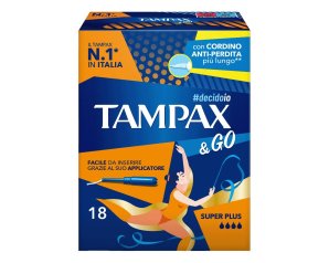 Tampax &Go Super Plus Assorbenti Interni con Applicatore 18 Pezzi per Flusso Molto Abbondante