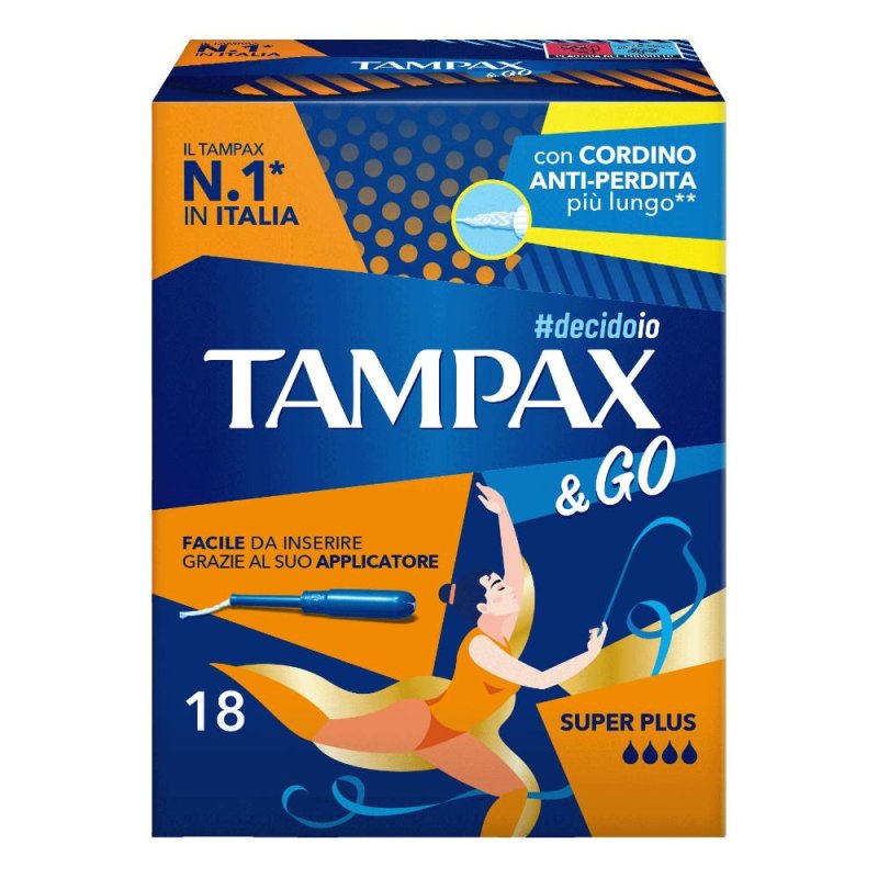 Tampax &Go Super Plus Assorbenti Interni con Applicatore 18 Pezzi per Flusso Molto Abbondante