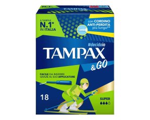 Tampax &Go Super Assorbenti Interni con Applicatore per Flusso Abbondante Confezione 18 Pezzi