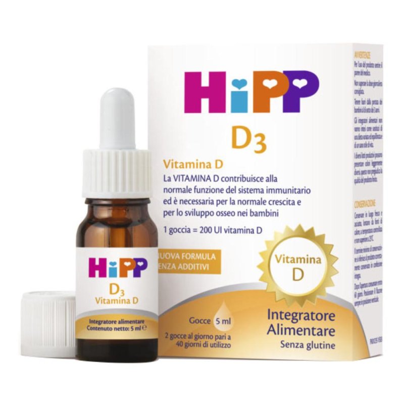 HiPP Vitamina D3 Gocce Orali 5 ml Integratore per Neonati e Bambini per Ossa Forti e Sistema Immunitario HiPP Vitamina D3 Gocce Orali 5 ml Integratore per Neonati e Bambini per Ossa Forti e Sistema Immunitario