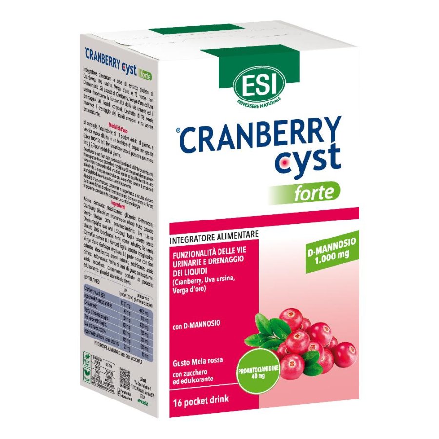 ESI Cranberry Cyst Integratore per il Benessere delle Vie Urinarie al Cranberry 16 Pocket Drink ESI Cranberry Cyst Integratore per il Benessere delle Vie Urinarie al Cranberry 16 Pocket Drink