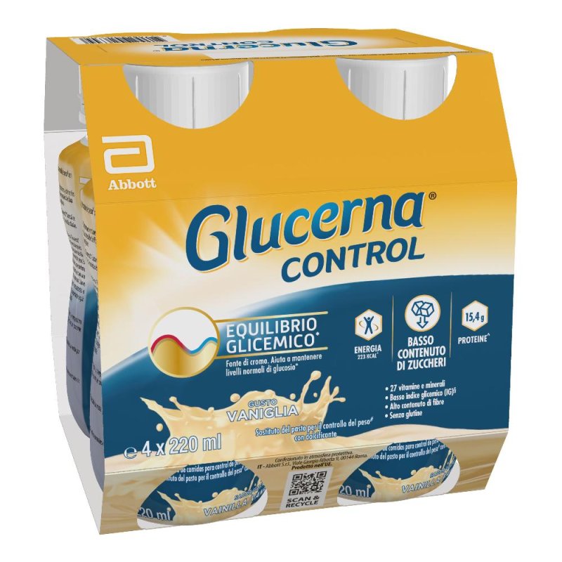 Glucerna Control gusto vaniglia 4x220 ml - supplemento nutrizionale per diabetici e prediabetici Glucerna Control gusto vaniglia 4x220 ml - supplemento nutrizionale per diabetici e prediabetici