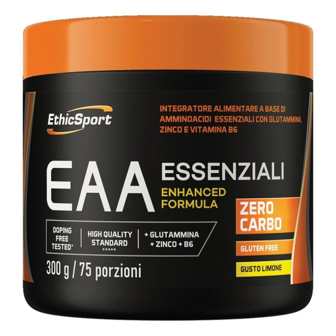 EthicSport EAA Essenziali Integratore di Amminoacidi Essenziali con BCAA, Glutammina, Zinco e Vitamina B6 300 grammi EthicSport EAA Essenziali Integratore di Amminoacidi Essenziali con BCAA, Glutammina, Zinco e Vitamina B6 300 grammi