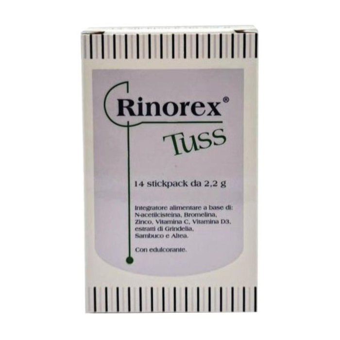 Rinorex tuss integratore per vie respiratorie con N-acetilcisteina e bromelina 14 stickpack 30,8 g Rinorex tuss integratore per vie respiratorie con N-acetilcisteina e bromelina 14 stickpack 30,8 g