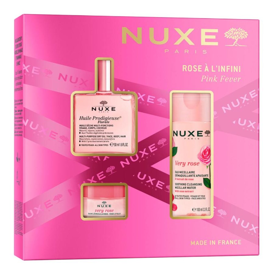 Nuxe Cofanetto Pink Fever: Huile Prodigieuse Florale 50ml + Very Rose 3in1 Acqua Micellare 100ml + Very Rose Balsamo Labbra 15ml Nuxe Cofanetto Pink Fever: Huile Prodigieuse Florale 50ml + Very Rose 3in1 Acqua Micellare 100ml + Very Rose Balsamo Labbra 15ml